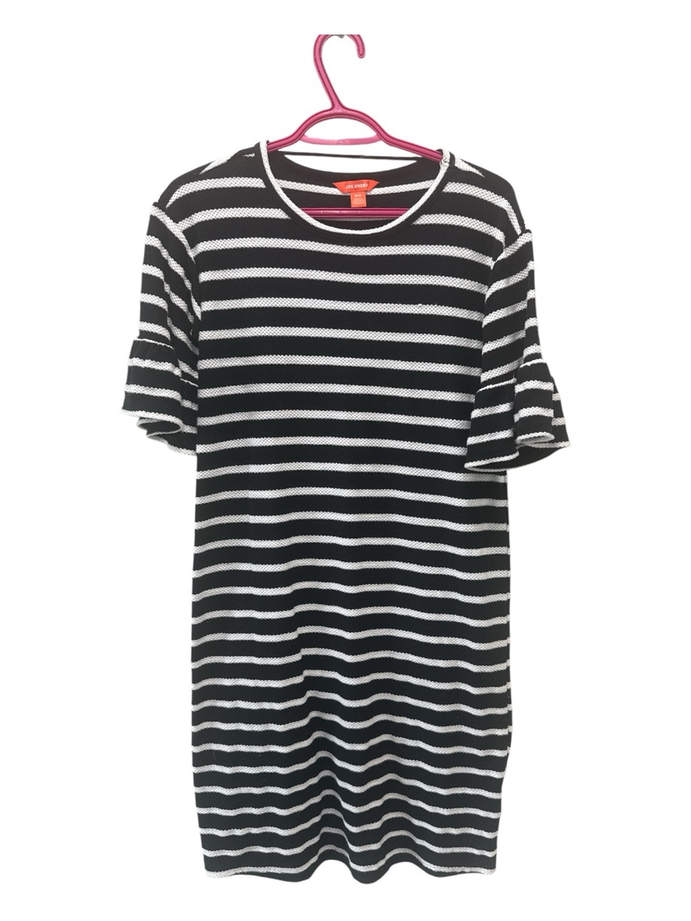 Joe Fresh Black & White Striped Knit Dress with Ruffle Sleeves – Size M - Picture 4 of 6
